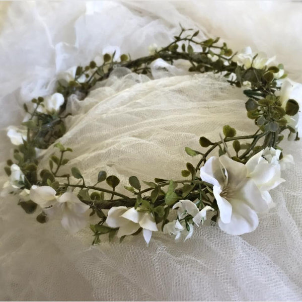 Elliot Ivory Floral Crown • Bridal Crown • Bohemian Crown • Simple Flower Halo • Flower Girl • Garden Floral Crown • Foliage | Ready To Ship • by Sew Trendy