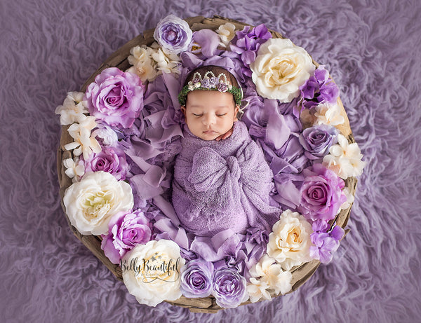 Mini Ingrid Newborn Floral Crown in Purple • Princess Floral Crown • Paper Organic Floral Crown • Bohemian Crown • Moss Grapevine Crown • Pearls | Ready To Ship • by Sew Trendy