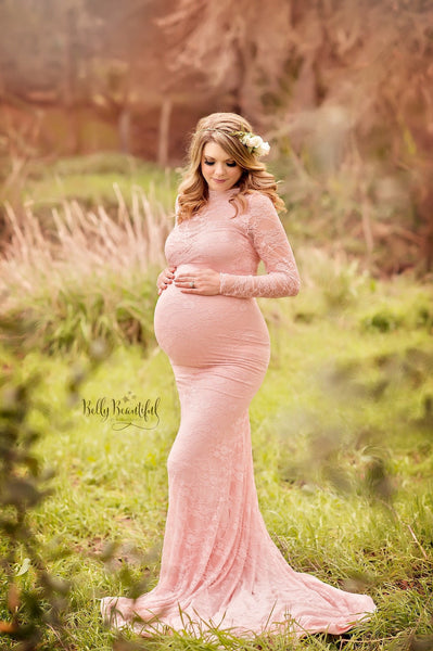 Phoebe Gown • Boat Neck Gown • Slim Fit Maternity Gown • Lace Maternity Gown • Long Sleeve Lace Maternity Gown • by Sew Trendy