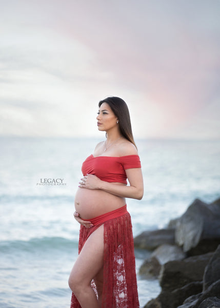 CLEARANCE • Maternity Skirt Crop and Short Set in Rust • Hillary Crop • Lisa Skirt | Ready To Ship • by Sew Trendy