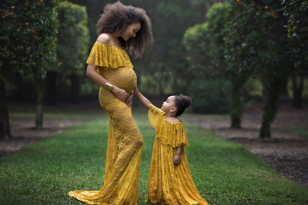 Cori Gown • Fitted Lace Maternity Gown • Ruffle Top Maternity Gown • Off Shoulder Maternity Gown • Slim Fit Gown • Bridesmaid Dress • Event Gown • Photo Shoot • by Sew Trendy