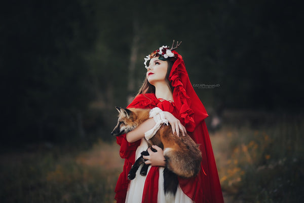 USED Size 8-12 Red Garnette Cape Girls • Chiffon Capelet • Girls Hooded Cloak • Ruffled Cloak • by Sew Trendy