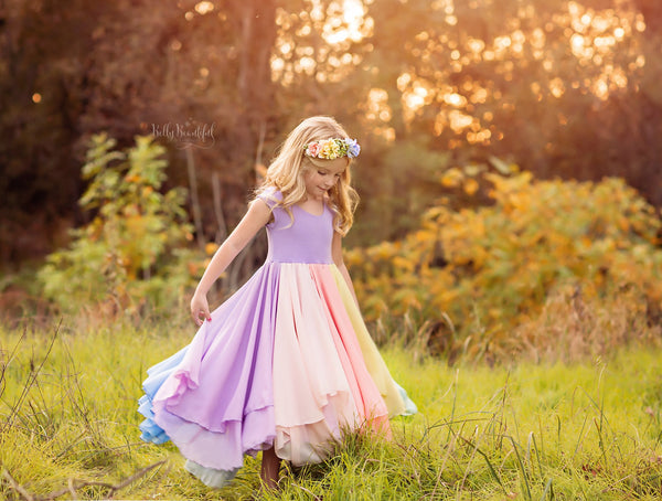 Evangeline Gown {pastel tones} • Rainbow Baby Line • Rainbow Girls Gown • Multi-layer Chiffon Dress • Girls Hope Dress • Chiffon Gown • by Sew Trendy