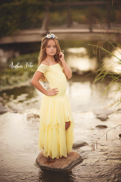 Sammie Gown • Lace Mermaid Style Gown • Chiffon Girls Dress • Flower Girl Gown• by Sew Trendy