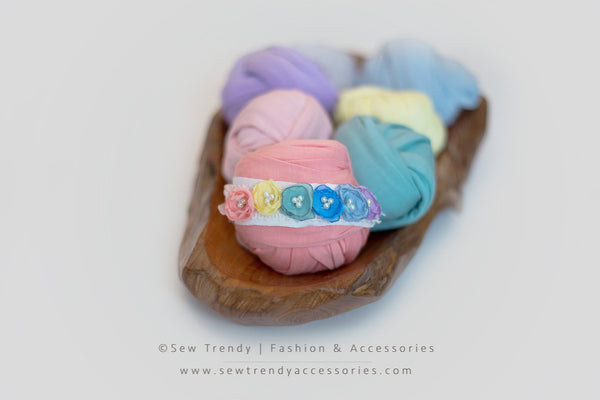Rainee Newborn Tieback & 7 PIECE Wrap SET {pastel tones} • Rainbow Baby Line • Newborn Rainbow Floral Crown • Hope Floral Crown • Bohemian Crown • Rainbow Baby Crown | READY TO SHIP • by Sew Trendy