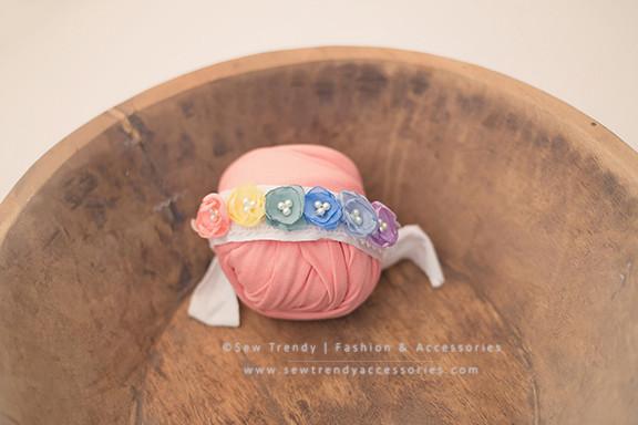 Rainee Newborn Tieback & Wrap SET {pastel tones} • Rainbow Baby Line • Newborn Rainbow Floral Crown • Hope Floral Crown • Bohemian Crown • Rainbow Baby Crown | READY TO SHIP • by Sew Trendy