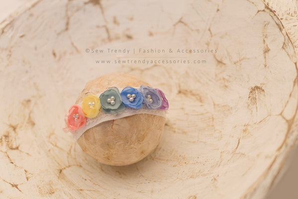 Rainee Floral Newborn Tieback {pastel tones} • Rainbow Baby Line • Newborn Rainbow Floral Crown • Hope Floral Crown • Bohemian Crown • Rainbow Baby Crown | READY TO SHIP • by Sew Trendy