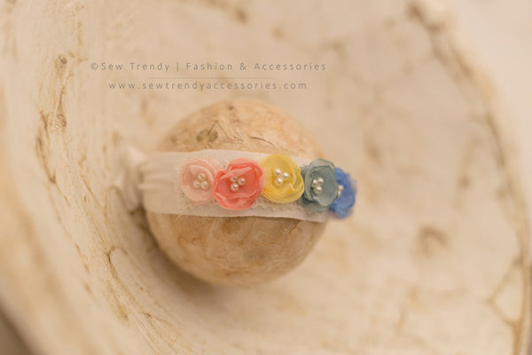 Rainee Floral Newborn Tieback {pastel tones} • Rainbow Baby Line • Newborn Rainbow Floral Crown • Hope Floral Crown • Bohemian Crown • Rainbow Baby Crown | READY TO SHIP • by Sew Trendy