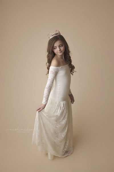 Paisley Gown • Girls Off the Shoulder Dress• Paisley Lace Gown • by Sew Trendy