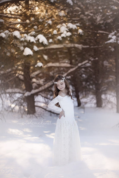 Paisley Gown • Girls Off the Shoulder Dress• Paisley Lace Gown • by Sew Trendy