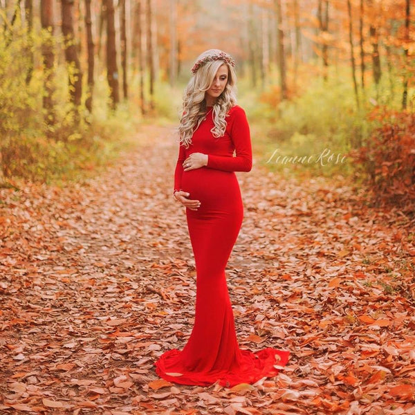 Krysten Gown • Boat Neck Slim Fit Maternity Gown • Long Sleeved Slim Dress • Droop Back Gown • by Sew Trendy