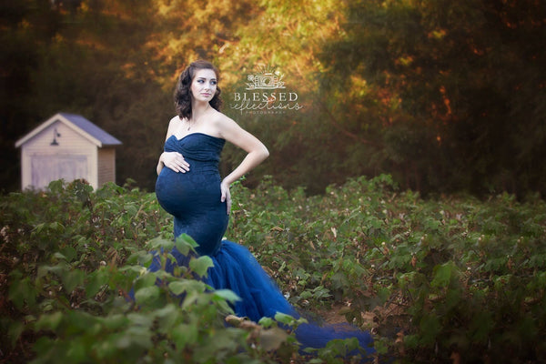 Celine Gown • Sweetheart Lace and Tulle Pregnancy Dress • Fitted Mermaid Style Maternity Gown • by Sew Trendy