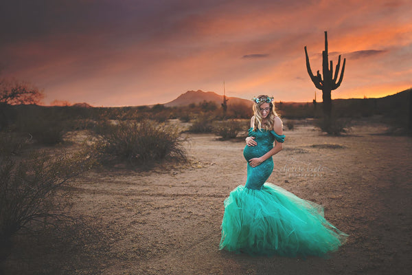 Celine Gown • Sweetheart Lace and Tulle Pregnancy Dress • Fitted Mermaid Style Maternity Gown • by Sew Trendy