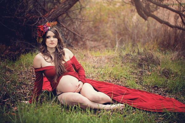 Breanna Gown • Knit Off the Shoulder Gown • Long Sleeve Sweetheart Gown • Maternity Dress • Pregnancy Gown • Maternity Photos • Knit Gown • by Sew Trendy