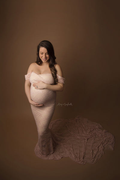 Catherine Gown • Lace Sweetheart Gown • Fitted Pregnancy Gown • Slim Fit Lace Gown • Chiffon Droop Sleeves • Maternity Photo Shoot • by Sew Trendy