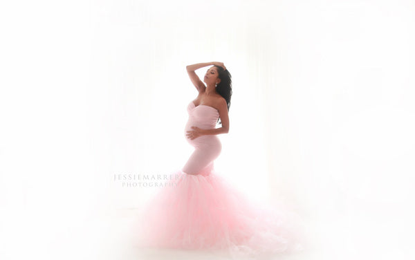 Celine Gown • Sweetheart Lace and Tulle Pregnancy Dress • Fitted Mermaid Style Maternity Gown • by Sew Trendy