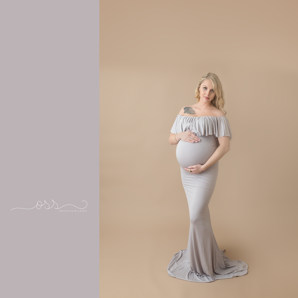 Colbie Gown • Fitted Maternity Gown • Ruffle Top Maternity Gown • Off Shoulder Maternity Gown • Slim Fit Gown • Bridesmaid Dress • Event Gown • Photo Shoot • by Sew Trendy