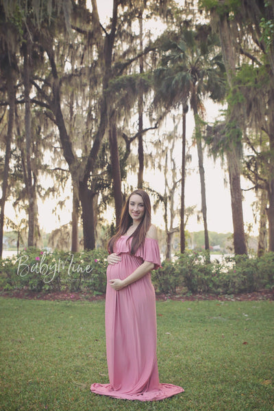 Corbyn Gown • Flowy Fit Maternity Gown • Off The Shoulder Gown • Knit Maternity Gown • Maxi Dress • Pregnancy Dress • Maternity Outfit • by Sew Trendy