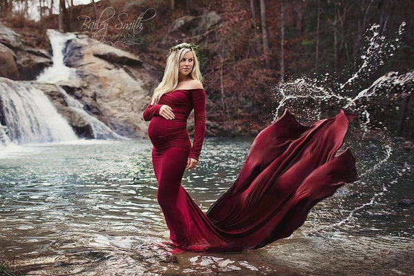 Emerlie Gown • Fitted Maternity Gown • Long Sleeve Maternity Gown • Slim Fit Maternity Gown • Maxi Dress • by Sew Trendy