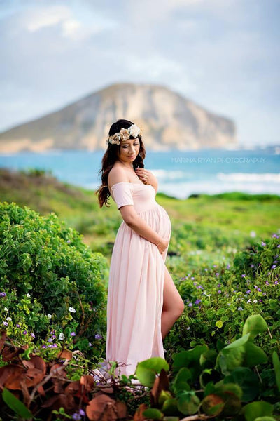 Cameron Gown • Off the Shoulder Gown • Cap Sleeve Pregnancy Dress • Sheer Chiffon Maternity Gown • by Sew Trendy