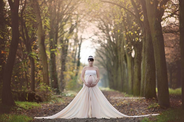 SALE • Peachy Natural Marissa Gown • Long Flowing Sheer Chiffon Straight Top Maternity Gown • by Sew Trendy