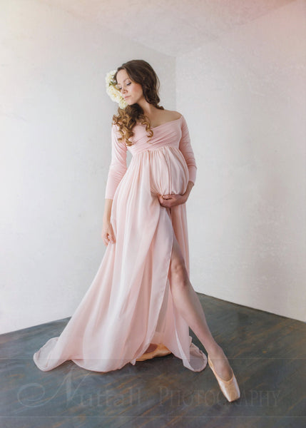 Patricia Gown • Off the Shoulder Chiffon Maternity Gown • Long Sleeve Maternity Gown • Maternity Gown • Renaissance Gown • by Sew Trendy