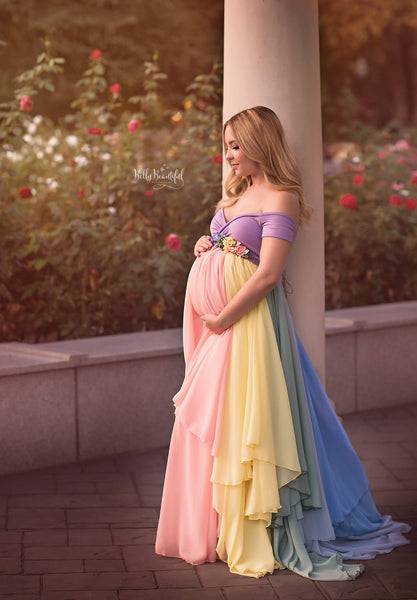Mommy & Me Gown Set {pastel tones} • Hope & Evangeline set • Rainbow Maternity Gown • Rainbow Baby Line • Multi-layer Chiffon Dress • Maternity Dress • Chiffon Maternity Gown • Rainbow Pregnancy Gown • by Sew Trendy