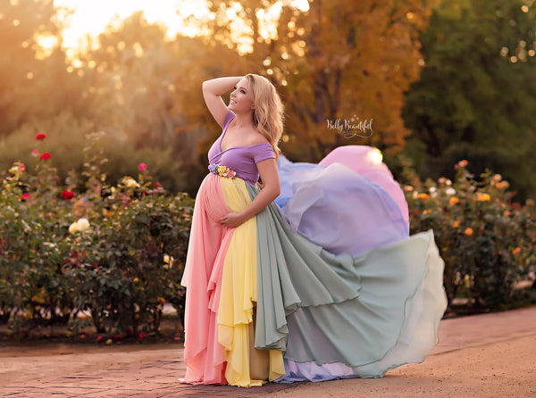 Mommy & Me Gown Set {pastel tones} • Hope & Evangeline set • Rainbow Maternity Gown • Rainbow Baby Line • Multi-layer Chiffon Dress • Maternity Dress • Chiffon Maternity Gown • Rainbow Pregnancy Gown • by Sew Trendy