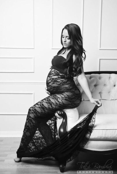 Siri Gown • Fitted Lace Maternity Gown • Maternity Dress • Lace Dress • Sheer Dress • Maternity Gown • by Sew Trendy