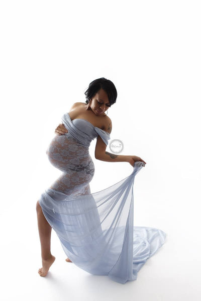 Zara Gown • Fitted Lace Gown • Sweetheart Maternity Gown • Chiffon Mermaid Skirt Dress • Droop Chiffon Sleeves Maternity Gown