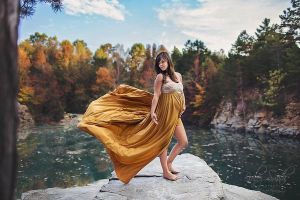 Zoie Gown • Lace Sweetheart Top Gown • Stretch Knit Pregnancy Dress • Maxi Style Maternity Gown • by Sew Trendy