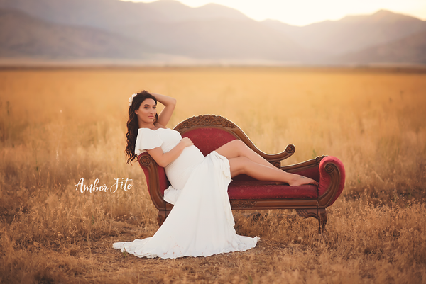 Bonnie Gown • Fitted Maternity Gown • One Shoulder Gown • Flutter Sleeve Maternity Gown • Mermaid Style Gown • Maternity Gown • by Sew Trendy