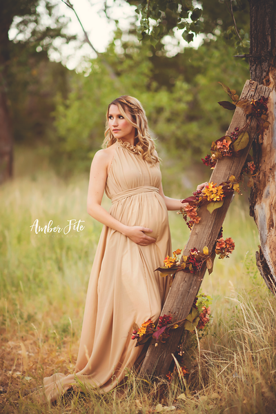 Carolynne Gown • Chiffon Ruffle Maternity Dress • Chiffon Turtle Neck Pregnancy Gown • by Sew Trendy