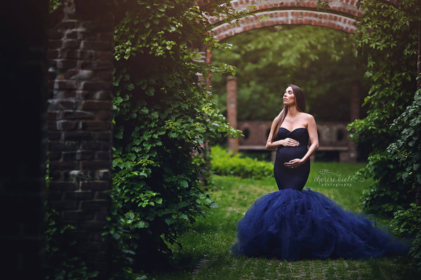 Celine Gown • Sweetheart Lace and Tulle Pregnancy Dress • Fitted Mermaid Style Maternity Gown • by Sew Trendy