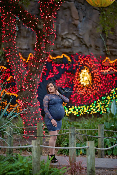 Pamela Cocktail Dress • Maternity Cocktail Dress • Lace Maternity Dress • Long Sleeve Maternity Dress • Knee Length Lace Maternity Gown • Slim Fit Maternity Gown • by Sew Trendy