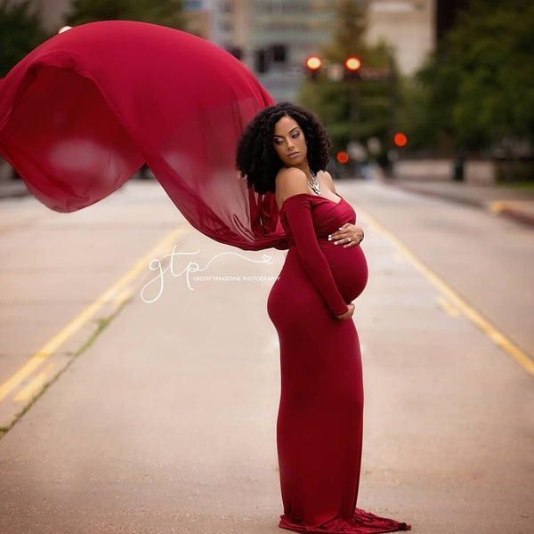 Emerlie Gown • Fitted Maternity Gown • Long Sleeve Maternity Gown • Slim Fit Maternity Gown • Maxi Dress • by Sew Trendy