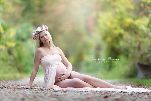 Kaleigh Gown • Sheer Chiffon Maxi Style Maternity Gown • Straight Top Bridesmaid Gown • Strapless Flowy Gown by Sew Trendy