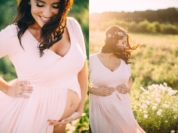 Vivian Gown • On the Shoulder Sleeve Maternity Gown • Maxi Style Sweetheart Soft Knit Maternity Gown • by Sew Trendy