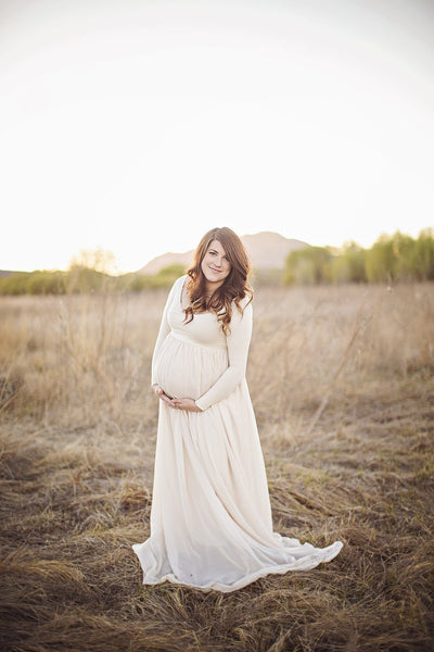 Patricia Gown • Off the Shoulder Chiffon Maternity Gown • Long Sleeve Maternity Gown • Maternity Gown • Renaissance Gown • by Sew Trendy