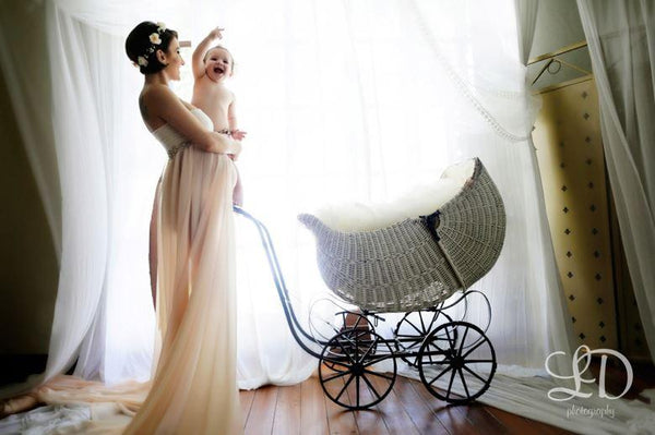 SALE • Peachy Natural Marissa Gown • Long Flowing Sheer Chiffon Straight Top Maternity Gown • by Sew Trendy