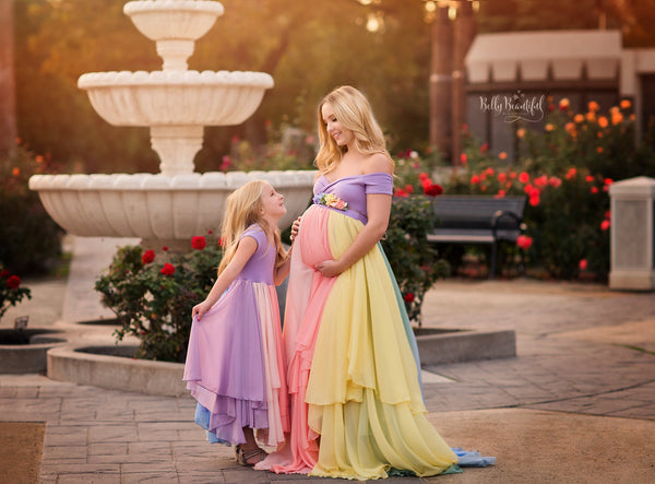 Mommy & Me Gown Set {pastel tones} • Hope & Evangeline set • Rainbow Maternity Gown • Rainbow Baby Line • Multi-layer Chiffon Dress • Maternity Dress • Chiffon Maternity Gown • Rainbow Pregnancy Gown • by Sew Trendy