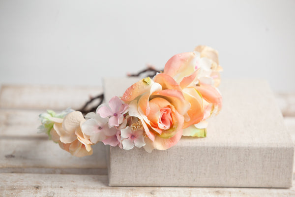 Beverlee Floral Crown • Bohemian Floral Crown • Peach Floral Crown • Grapevine Crown • Wedding Crown • Flower Girl Headpiece | Ready To Ship • by Sew Trendy
