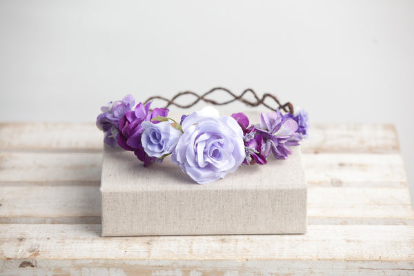 Avery Purple Floral Crown • PURPLE Floral Crown • Wedding Head Piece • Princess Floral Crown • Bohemian Crown • Flower Girl | Ready To Ship • by Sew Trendy