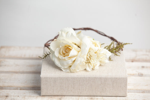 Sierra Floral Crown • Ivory Rose Floral Crown • Fern Grapevine Crown • Daisy Crown • Bridal Crown • Babys Breath Crown | Ready To Ship • by Sew Trendy