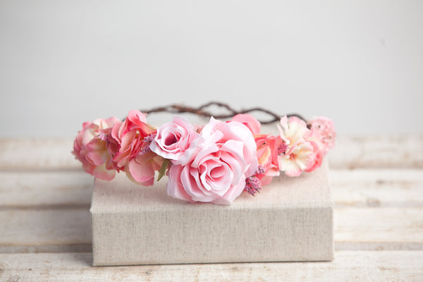 Avery Pink Floral Crown • PINK Floral Crown • Wedding Head Piece • Princess Floral Crown • Bohemian Crown • Flower Girl | Ready To Ship • by Sew Trendy