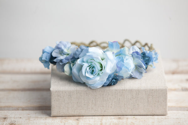 Avery Blue Floral Crown • BLUE Rose Floral Crown • Wedding HeadPiece • Princess Floral Crown • Bohemian Crown • Flower Girl | Ready To Ship • by Sew Trendy