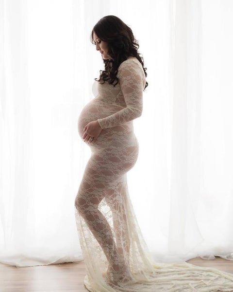 Phoebe Gown • Boat Neck Gown • Slim Fit Maternity Gown • Lace Maternity Gown • Long Sleeve Lace Maternity Gown • by Sew Trendy