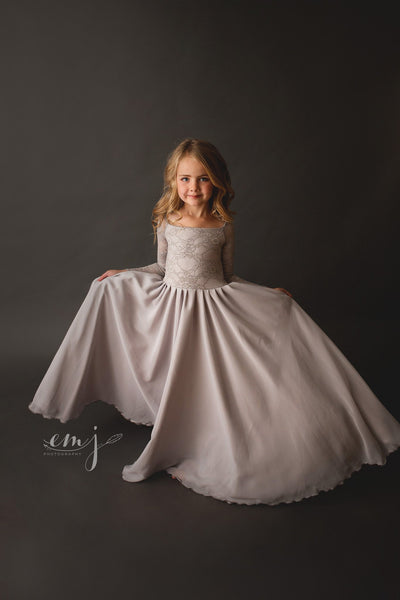 Cynthia Girls Gown • Full Circle Chiffon Skirt • Lace Off the Shoulder Top • Girls Couture • Princess Photo Shoot • Birthday Dress • by Sew Trendy