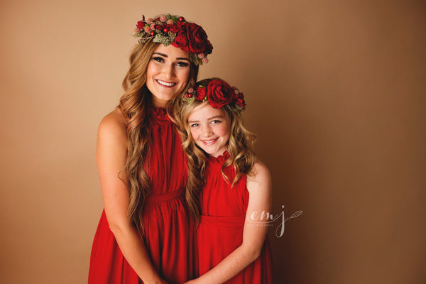 Mommy & Me Gown Set • Carolynne Gown • Coraline Gown • Chiffon Ruffle Maternity Dress • Chiffon Turtle Neck Pregnancy Gown • by Sew Trendy