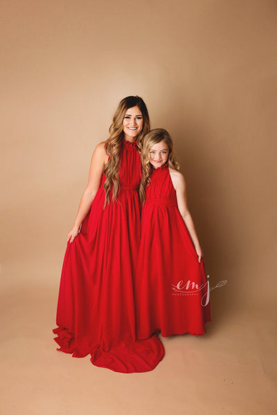 Mommy & Me Gown Set • Carolynne Gown • Coraline Gown • Chiffon Ruffle Maternity Dress • Chiffon Turtle Neck Pregnancy Gown • by Sew Trendy